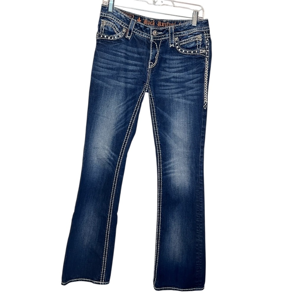 Rock Revival Bootcut Jeans Womens 29‎ Thick Stitch Bling Western Denim
